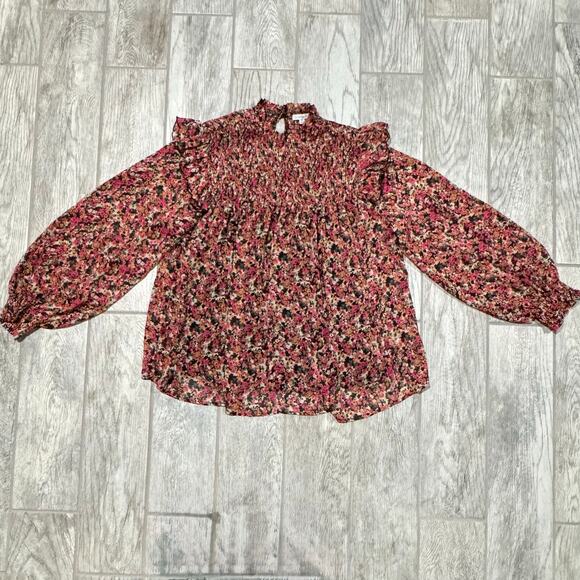 Ophelia Roe Floral Blouse 2X Smocked Bodice Balloon Sleeves Romantic - Picture 8 of 12